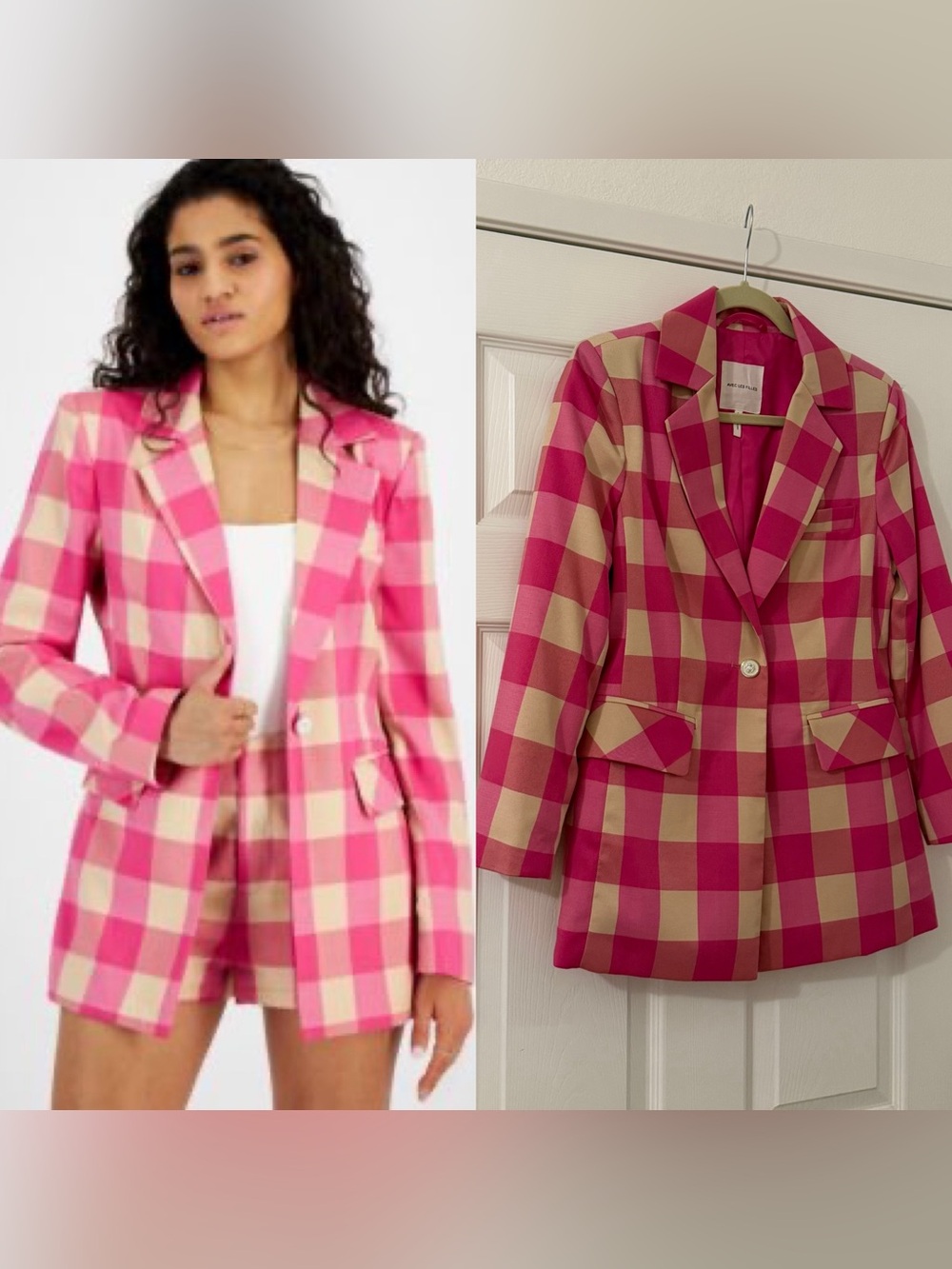 Avec Les Filles Pink Plaid Blazer